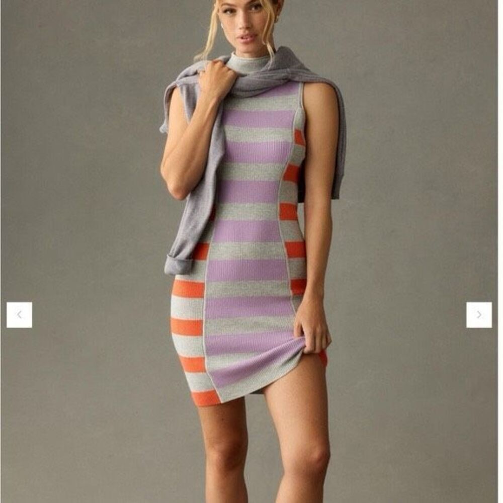 Daily Practice Anthropologie Knit Sweater Dress Multicolored Mock-Neck Sleeveles
